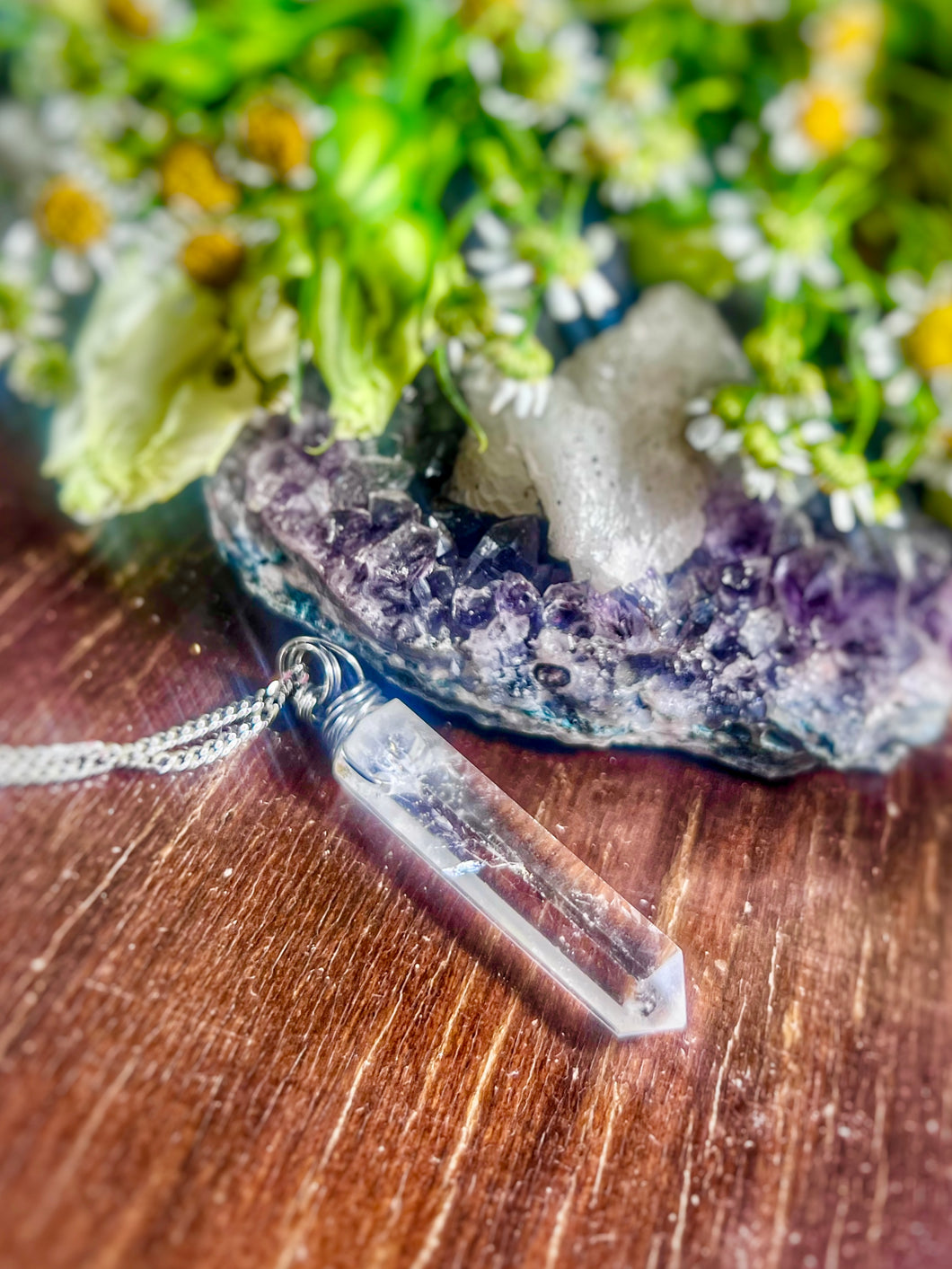 Clear Quartz Pencil Point Handmade Crystal Necklace